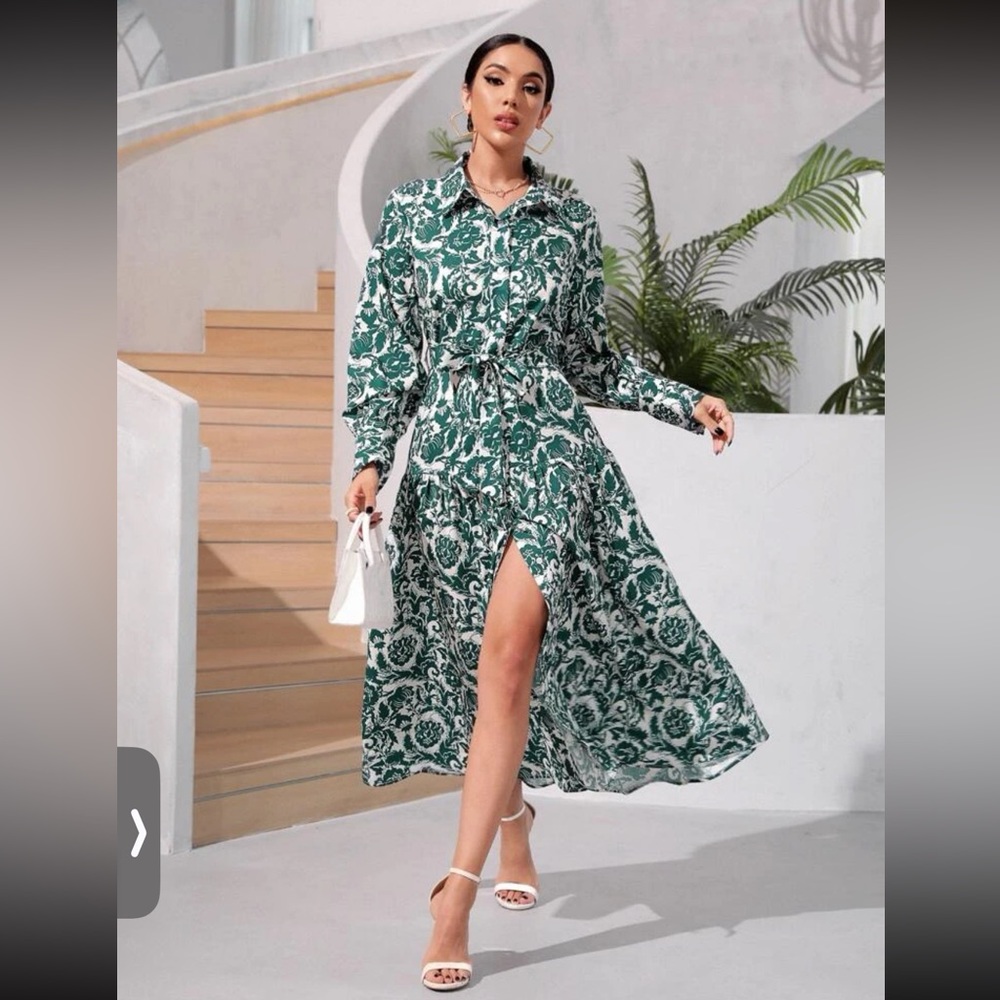 Green and white dress